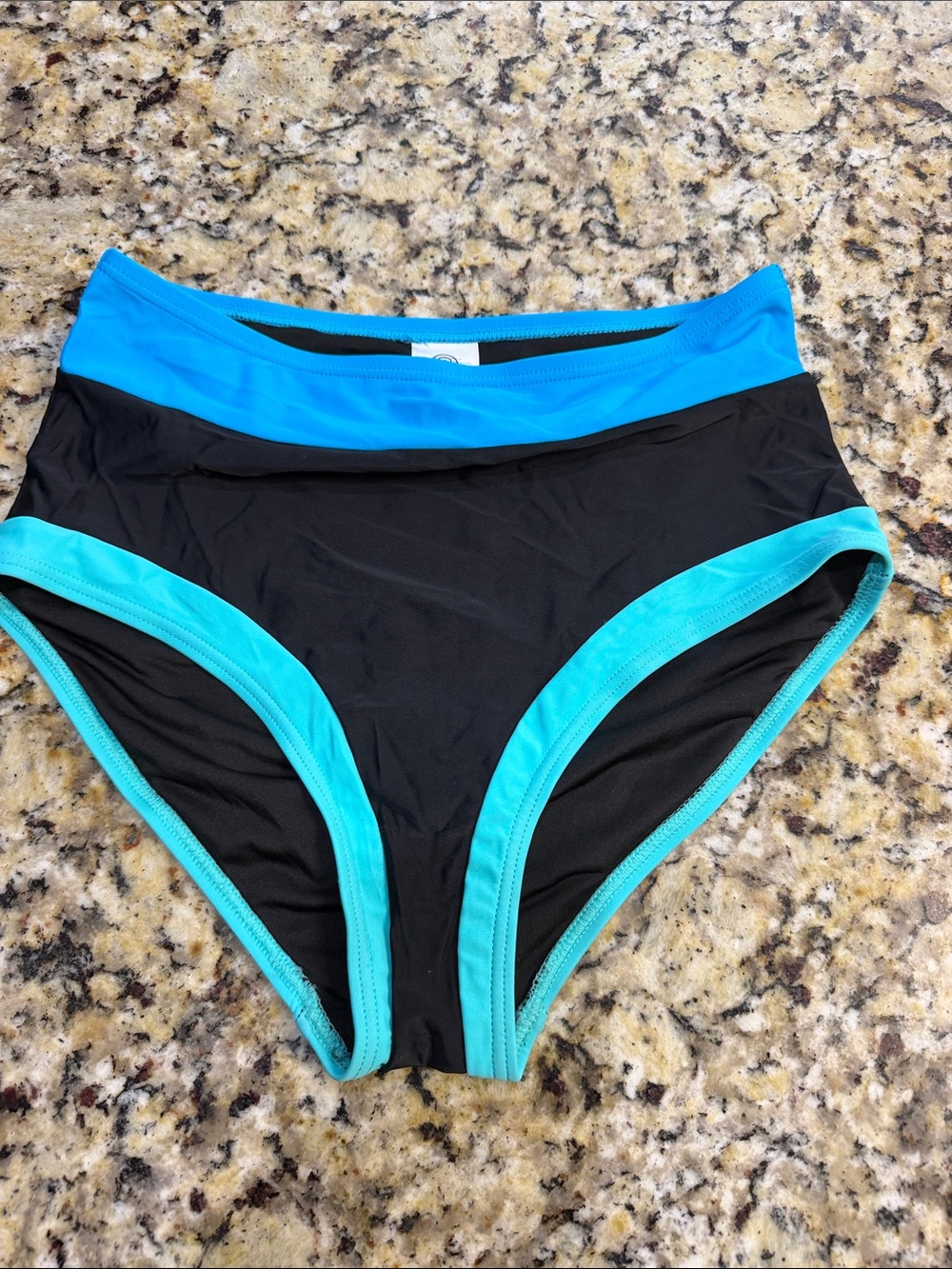 High-Waist Bikini Bottoms in Black with Turquoise Trim new without tags